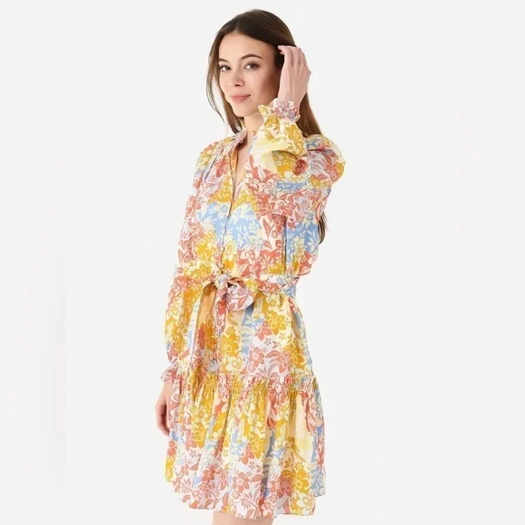 Hunter Bell Blakely Long Sleeve Silk Dress in Colorful Flower Patchwork, Medium - Picture 5 of 10